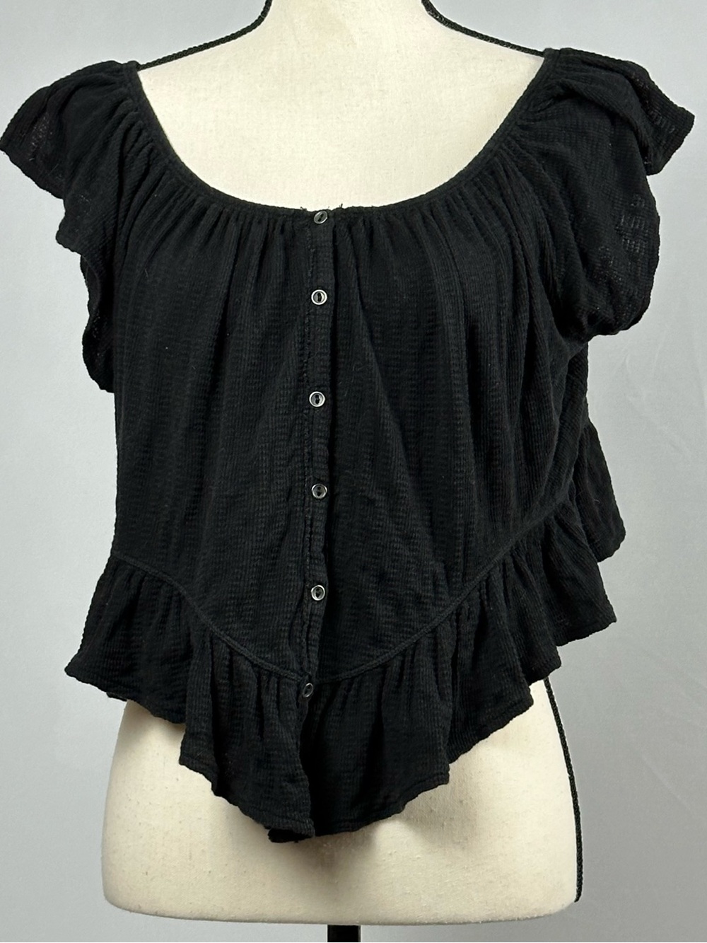 WE THE FREE black Mint Julep Button Front Peasant Top - size small